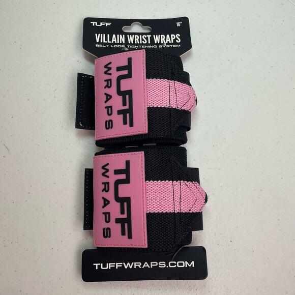 Tuff Villian Wrist Wraps 16" Black Pink Stripe New Lifting Weight Training - Picture 1 of 3